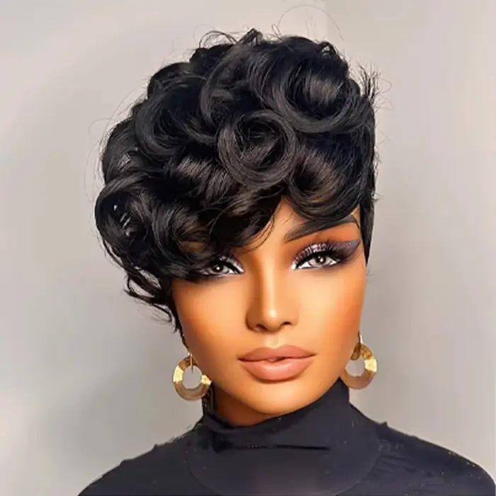 1B # Perruque de cheveux humains coupe lutin pour femmes