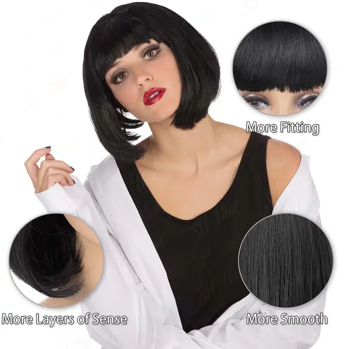 Perruques synthétiques noires Bob pour femmes