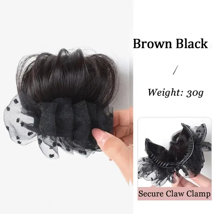Extensions de chignon synthétique à pince, avec décoration en tulle, style Balletcore, pince bec de