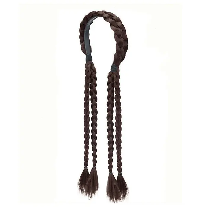 Queue de cheval tressée synthétique à double tresses, avec boucle élastique pour chignon, facile à p