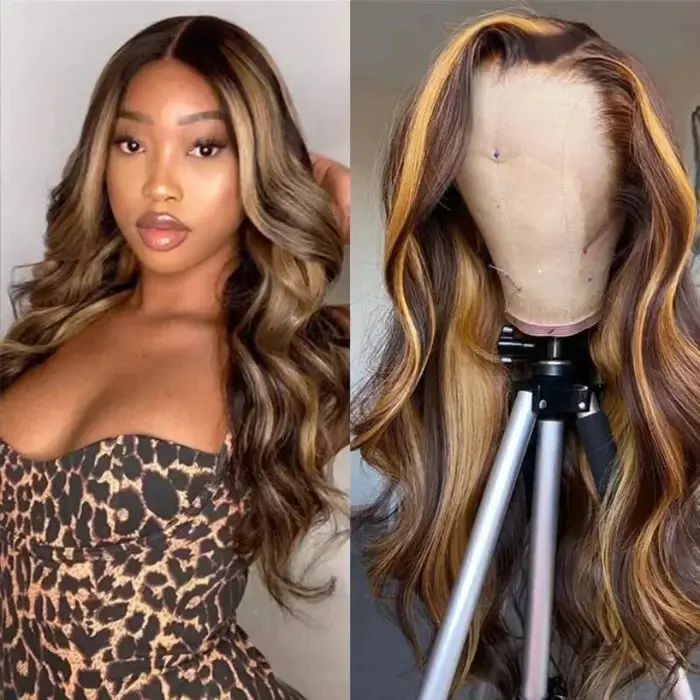 Perruque Highlight en Cheveux Humains Ondulés, Perruque Frontale HD 13x6 pour Femmes, Idéale pour le Cosplay, Perruque Lace Front de 30 Pouces en Cheveux Humains en Promotion