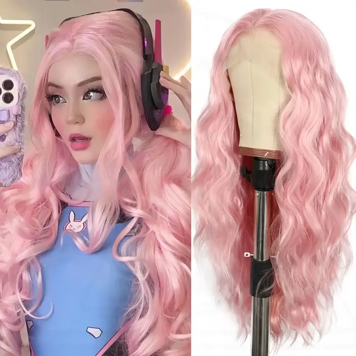 Perruque Lace Front Wig synthétique ondulée bleue 13 × 4