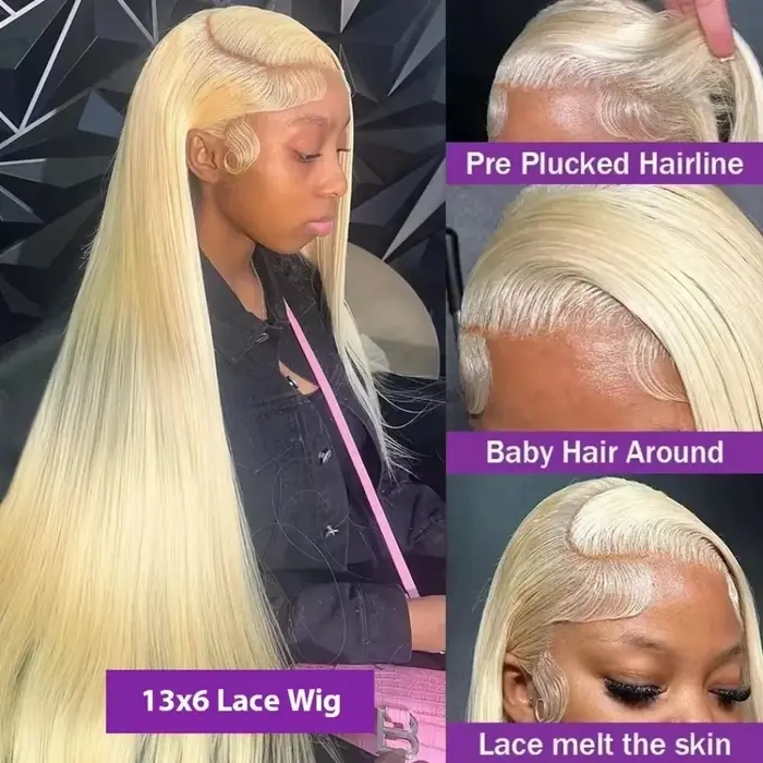 Perruque Lace Front Blonde 613 en Cheveux Humains, Perruque Frontale HD 13x6, Perruques Lace Front L