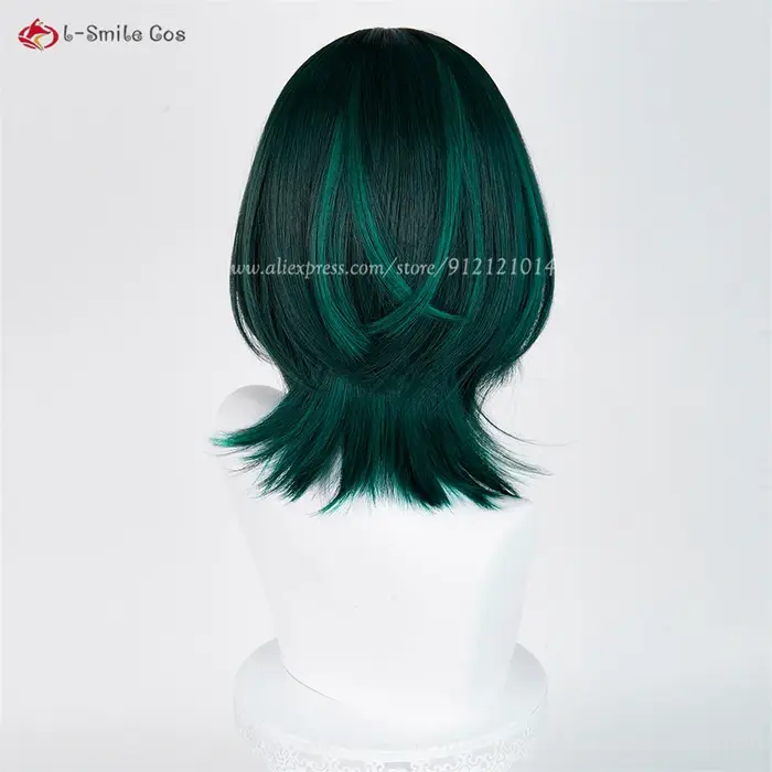 Nefer Cosplay perruque 36 cm vert reflets perruques pour femmes