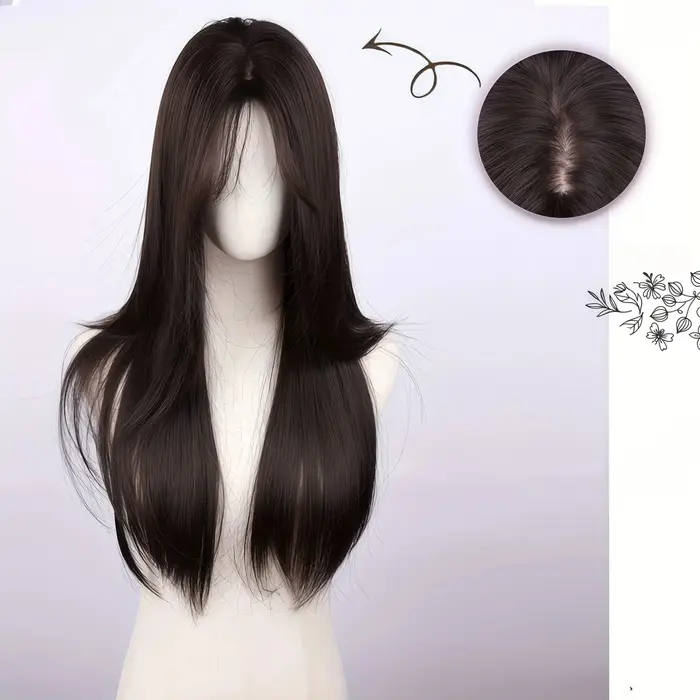 Perruque synthétique lisse noire naturelle de 28 pouces, adaptée aux femmes pour le carnaval, St. Jo