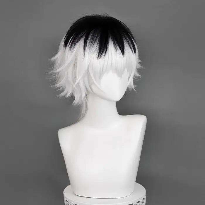 Perruque de Cosplay Anime Sasaki Haise, 30cm, cheveux courts argentés, blancs et noirs pour hommes, perruques synthétiques résistantes à la chaleur pour fête d'halloween