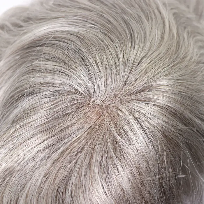 # 580 toupet de cheveux humains pour hommes argent gris postiche
