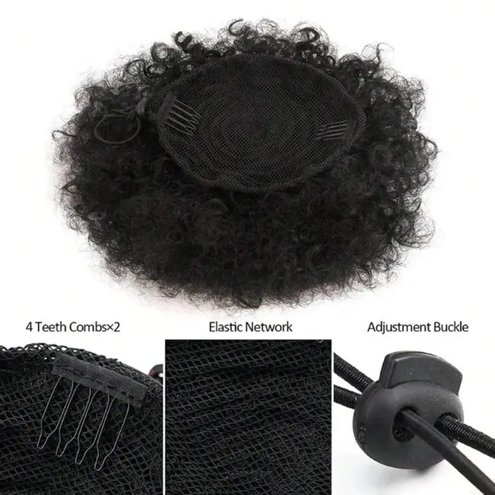 Extension de queue de cheval afro synthétique courte noire avec cordon de serrage pour femmes noires