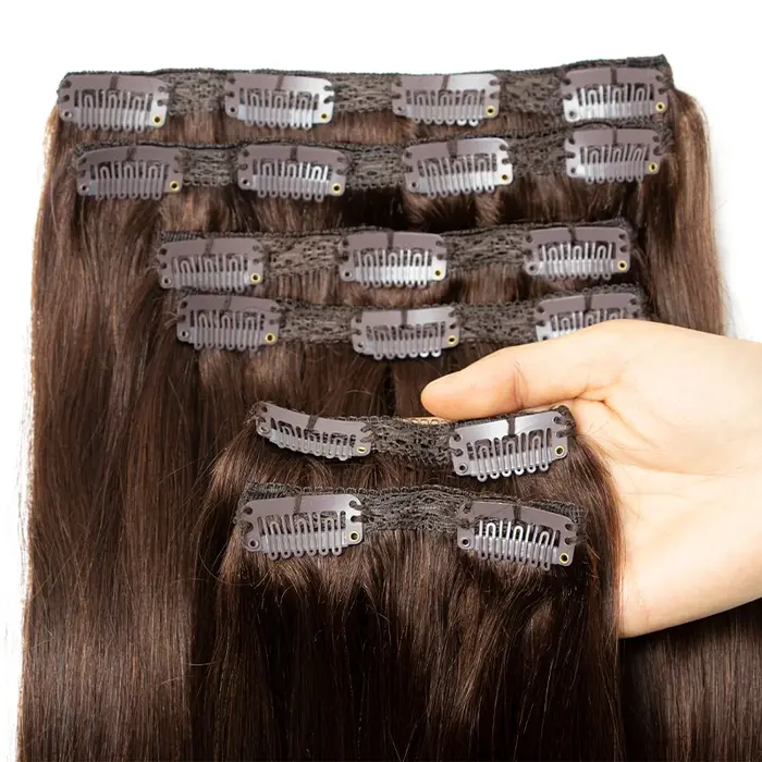Extensions de Cheveux Humains à réinitialisation Brun Foncé