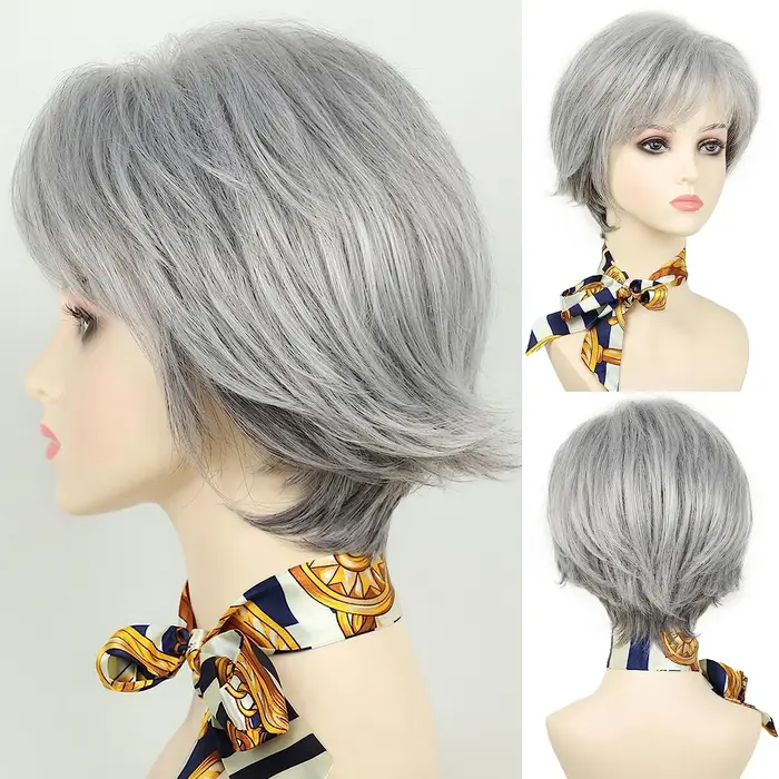 Perruque Coupe Pixie Courte avec Frange pour Femme