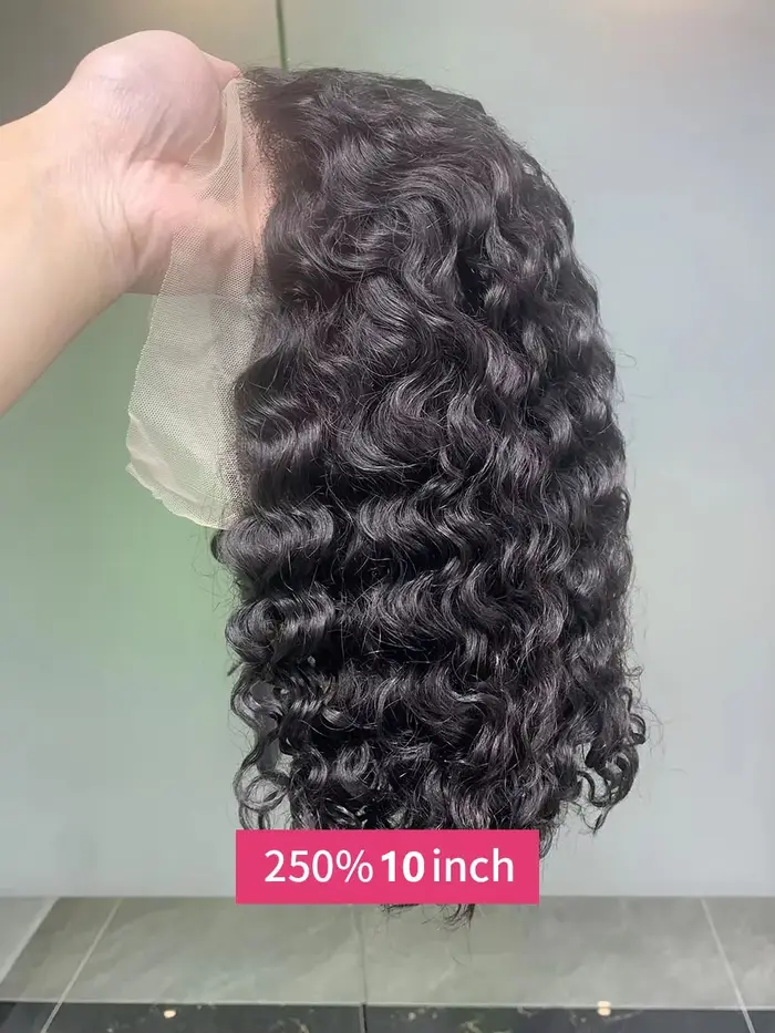 Réel 250 densité 13x4 court Bob humide et ondulé perruque de cheveux humains vietnamien brut Double dessiné haute