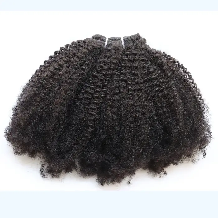 KPLYGDG réel 4C Afro crépus bouclés Extensions de cheveux humains Clips en naturel noir vierge Remy 