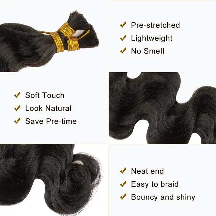 Vague de corps cheveux en vrac pour tressage 50G 100% Extensions