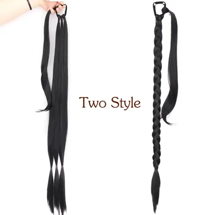 30 pouces synthétique longue tressée queue de cheval cheveux bricolage droite enrouler autour