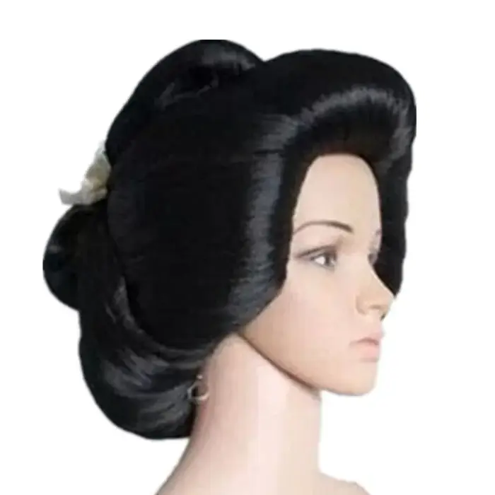 Perruque de Cosplay synthétique quotidienne en lin Geisha japonaise noire