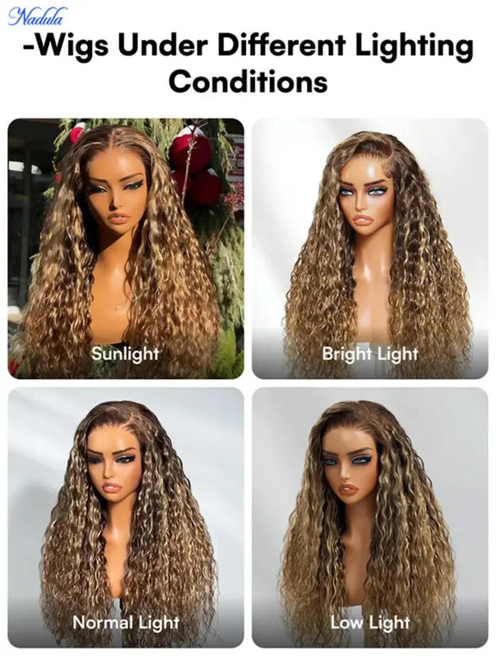 Nadula 13x4 Pré-Assemblé ™ Perruque Lace Frontale Cheveux Humains Blondes avec Mèches Ondulées Effet Vague Pré-coupée