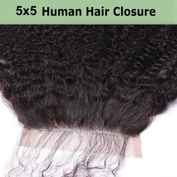 Afro crépus bouclés 4x4 5x5 dentelle fermeture Extensions de cheveux humains vague bouclée 4x4 5x5 Transparent