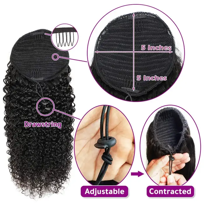 Extensions de cheveux humains bouclés crépus à clipser avec cordon de serrage