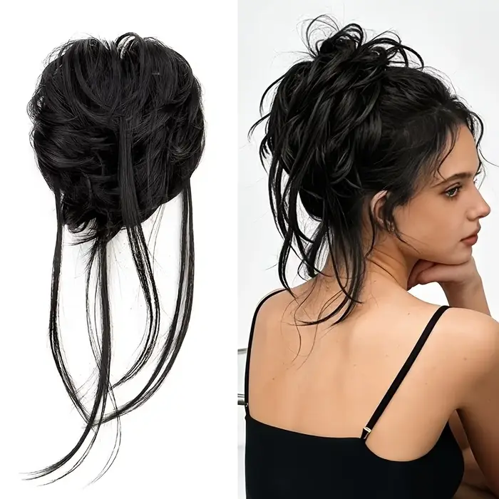 Perruque synthétique, extension de cheveux longs bouclés, chignon féminin moelleux pour cadeaux de N