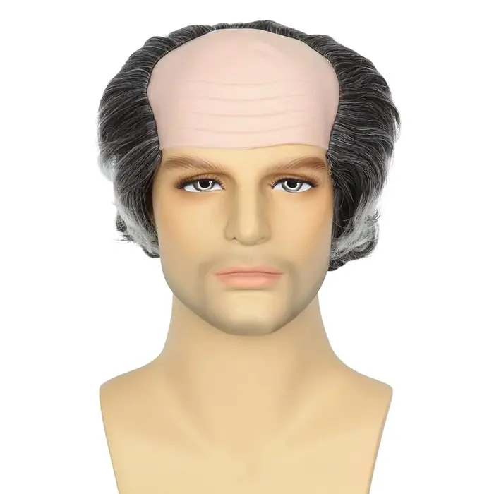 Perruque Courte Bouclée Noire pour Homme, Effet Crâne Simulé, Tout-en-un, Idéale pour Cosplay Amusan