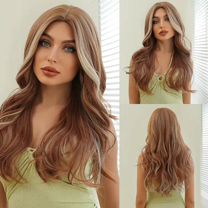 Modiis Ferre-Perruque Synthétique Ondulée de Longueur Moyenne avec Frange pour Femme, Cheveux Ondulé
