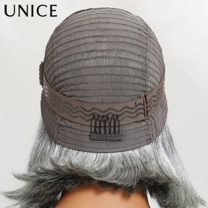UNICE cheveux couches éclat sel et poivre sans colle perruque de cheveux humains pré-coupé 6.5x1.5 d