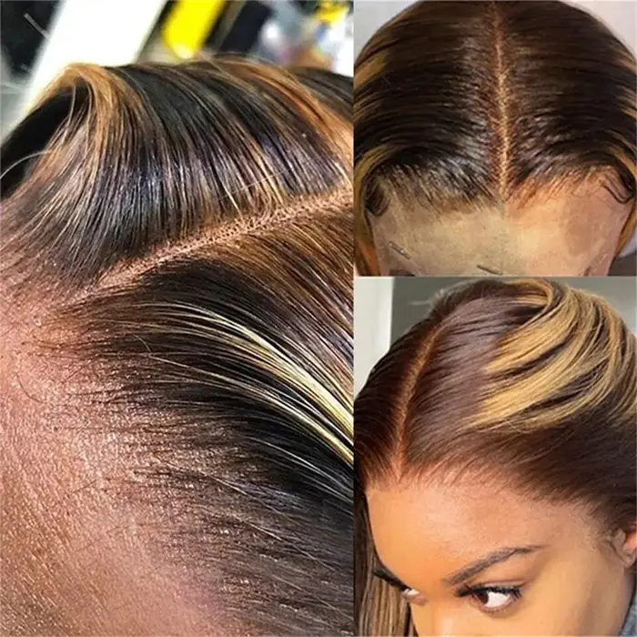 Faisceaux à reflets avec fermeture frontale brésilienne vague de corps Ombre Blonde cheveux humains Tissage Bundle
