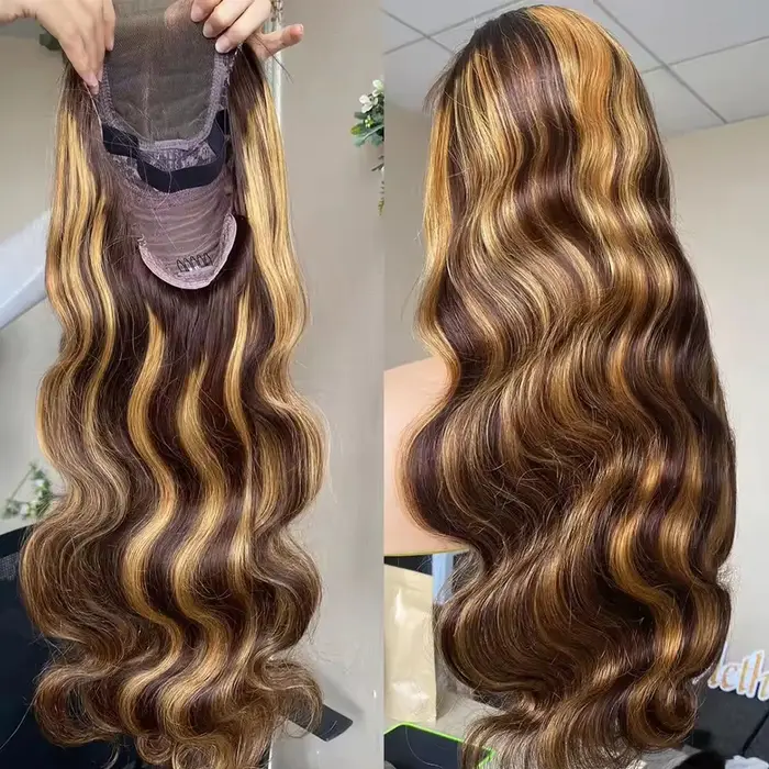 Perruques colorées avec mèches, cheveux humains, perruque frontale en dentelle HD 13x4 13x6, cheveux