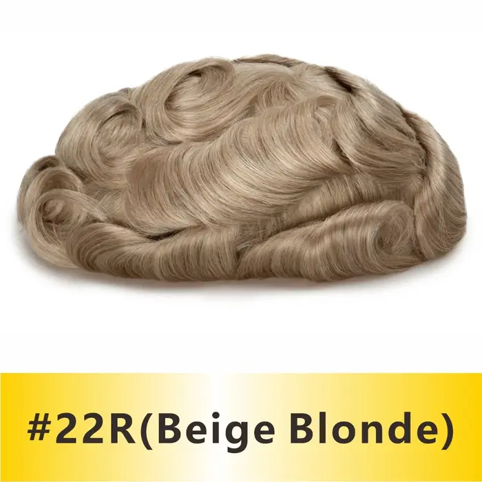 Prothèse capillaire naturelle pour hommes, avec nœuds durables, en cheveux humains, 0,06-0,08 mm, sy