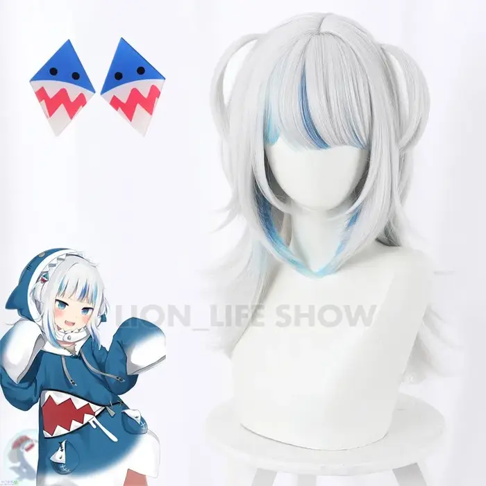 VTuber Hololive-Perruque de Cosplay Anglaise Gawr Gura, Coiffe Mignonne