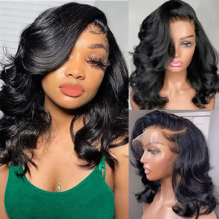 Perruque de gingembre cheveux humains Orange vague de corps Bob