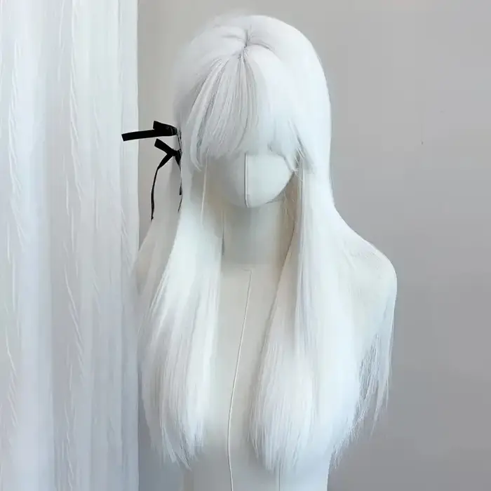 Perruque longue droite à l'air blanc pur pour femmes