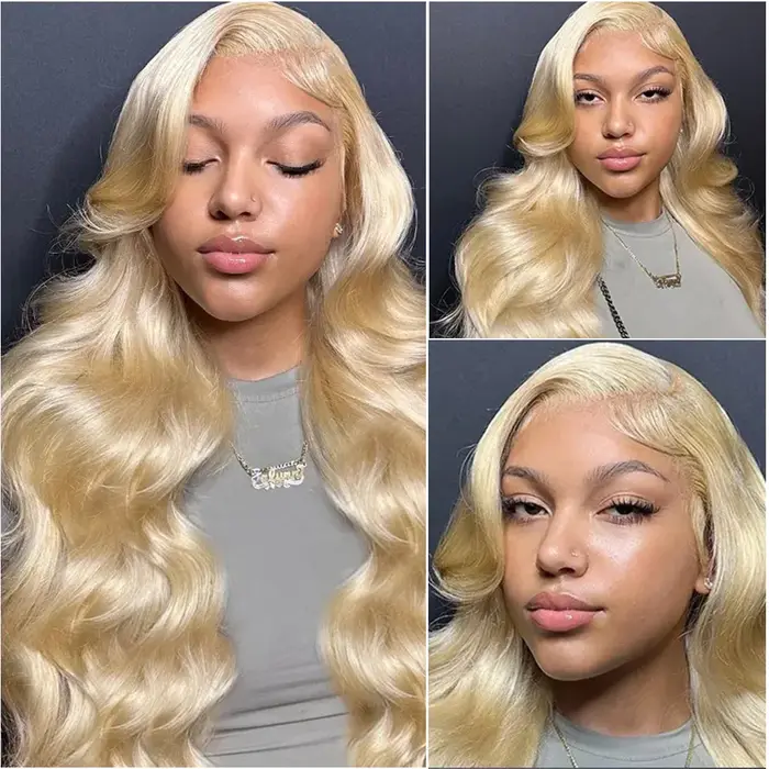 Perruque Lace Frontal Wig Body Wave brésilienne naturelle, cheveux blond miel 613 HD, 13x6, 36 pouce
