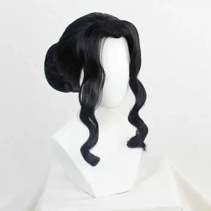 Perruque de cosplay Kimetsu No Yaiba Kibutsuji Muzan, couvre-chef noir pour femmes, cheveux synthéti