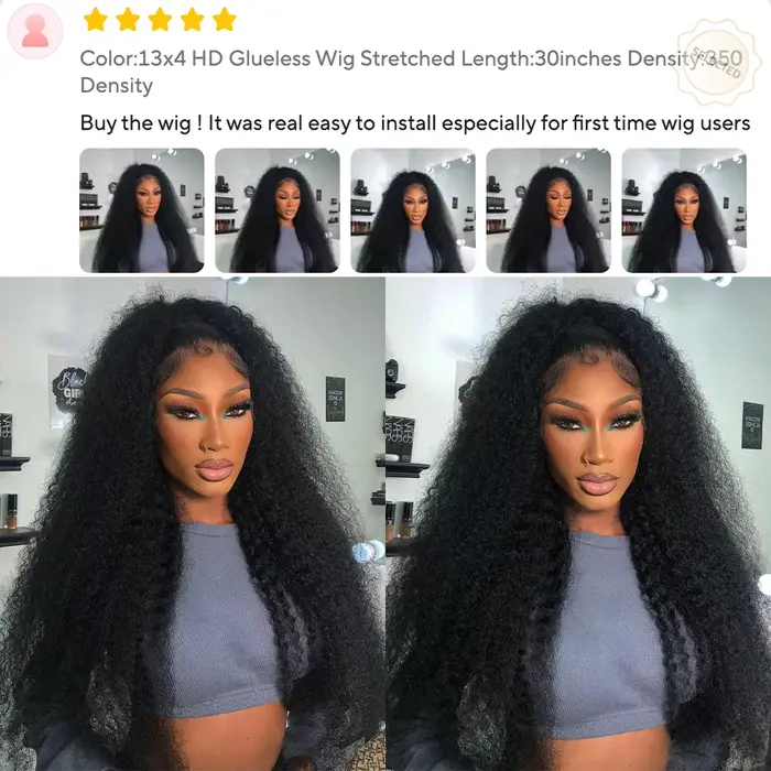 350 densité Afro crépus bouclés 360 sans colle pleine perruque de dentelle 13X6 HD dentelle frontale