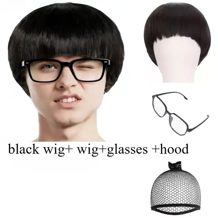 Perruque courte de cosplay + lunettes pour hommes, cheveux synthétiques coupés en balle, perruque ré