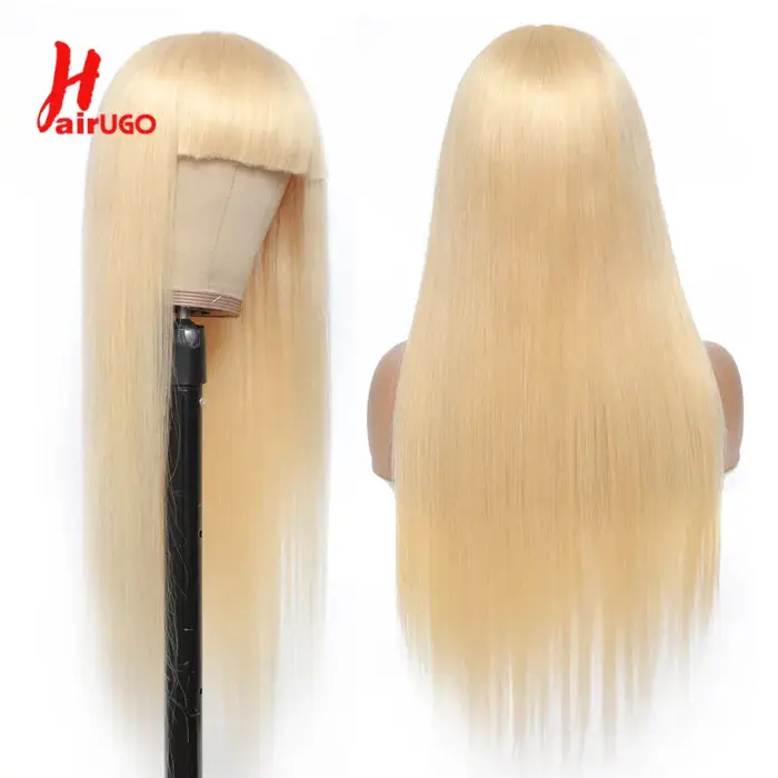 HairUGo-Perruque blonde sans colle avec frange pour femme