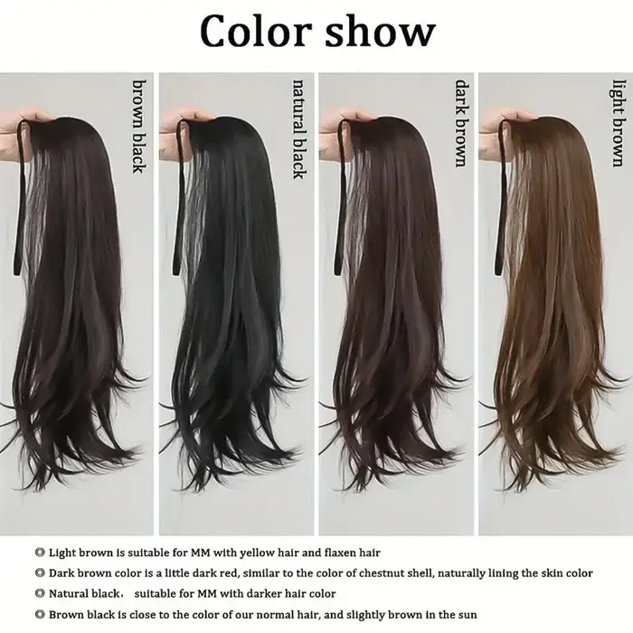 Postiche synthétique longue queue de cheval Extensions de cheveux noir brun perruques pour les femmes chaleur Reistan