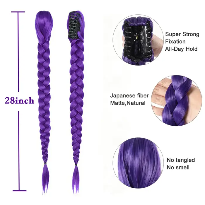 Extension de cheveux queue de cheval longue tressée Kpop Rumi violette à clipser