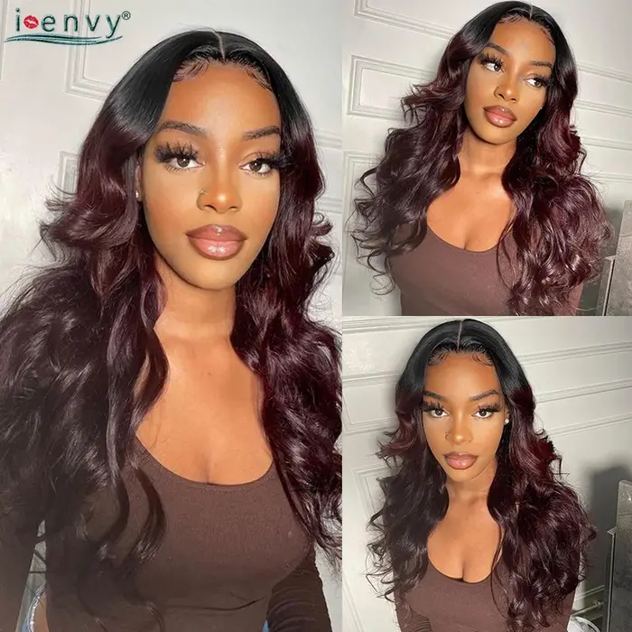 Perruques de cheveux humains bouclés sans colle bordeaux Wear and Go pour femmes