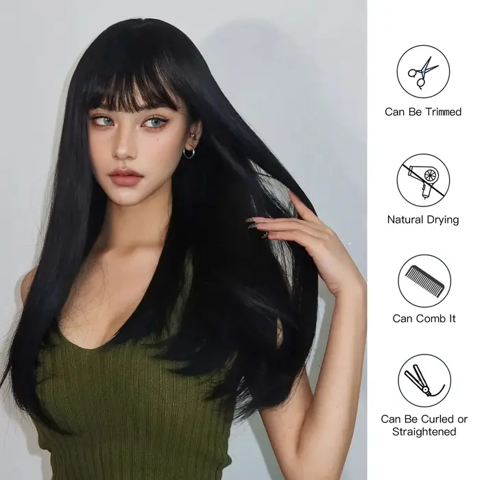 Nouvelle perruque synthétique de 26 pouces avec cheveux longs et raides – parfaite pour le cosplay d'Halloween