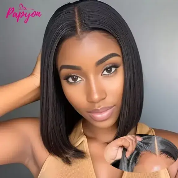 Nouvelle perruque synthétique Lace Front 4x4 de 10 pouces 2026, coupe courte bob ultra-lisse pré-épi