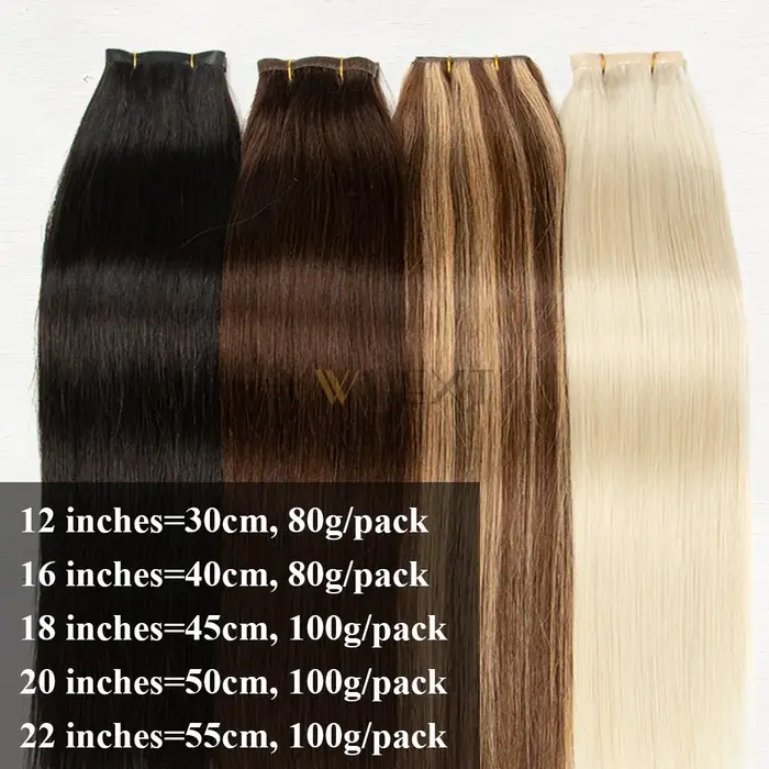 Faisceaux de cheveux de trame de peau en PU injectés, ruban long invisible, vrais cheveux naturels, 