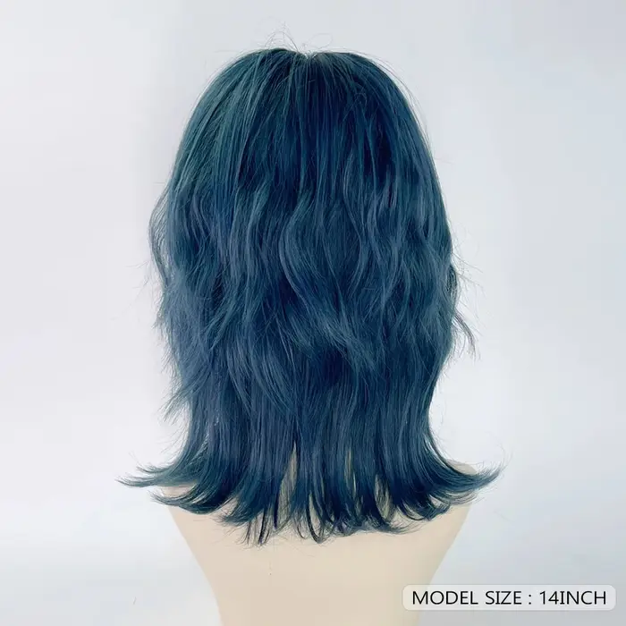Perruque synthétique bleue à tête de mulet avec frange, perruque courte et lisse pour Cosplay Anime 