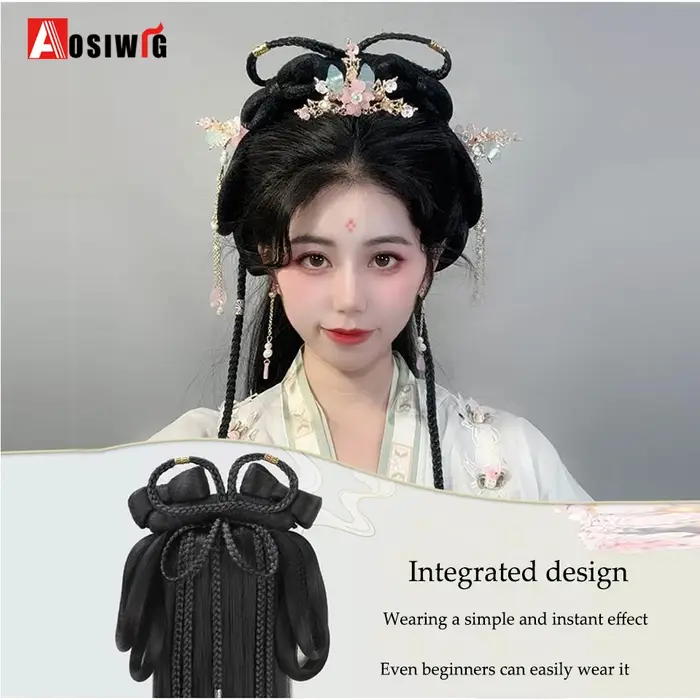 Hanfu synthétique Style ancien bandeau tresse intégré