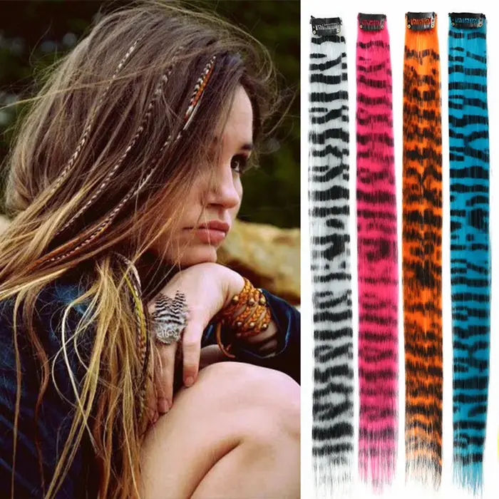 Extensions capillaires synthétiques longues et lisses à clipser, 1 pièce, Extensions capillaires colorées à clips pour un usage quotidien ou de noël