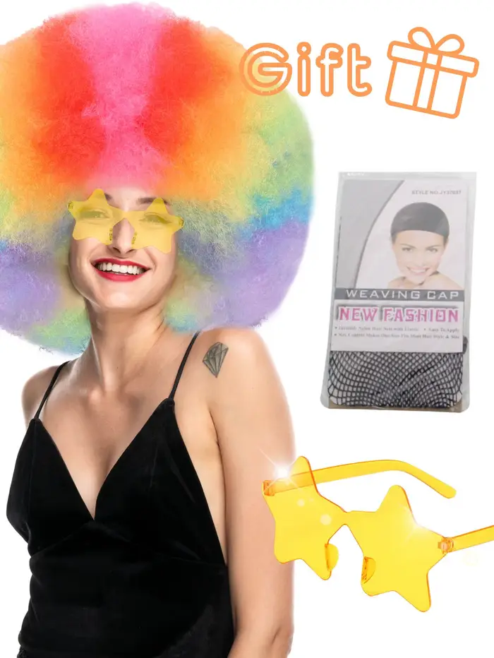 Perruque de cheveux bouclés pelucheux surdimensionnée, fibre synthétique multicolore résistante aux 