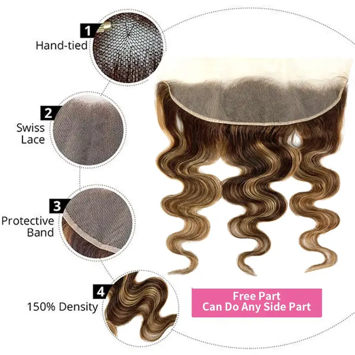 P4/27 Bundles de cheveux humains Body Wave avec closure, extensions de cheveux brésiliens avec front