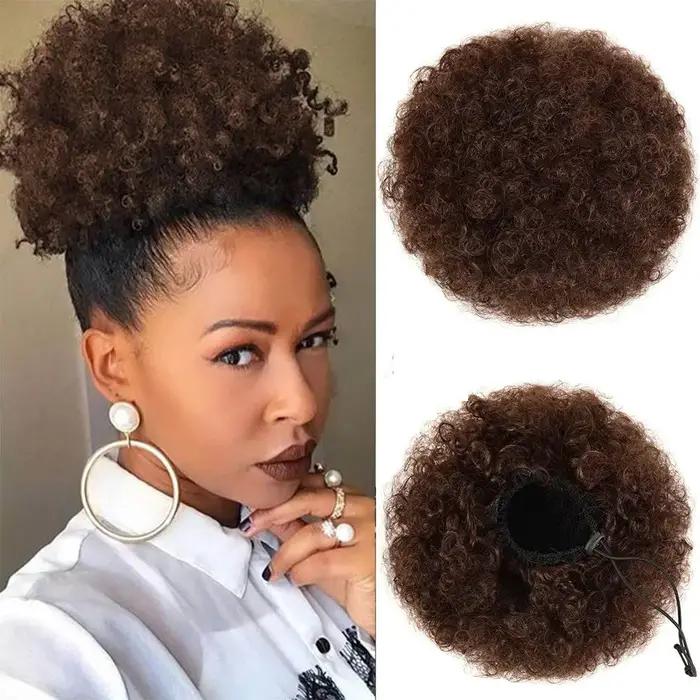 Queue de cheval synthétique Afro Puff à cordon de serrage