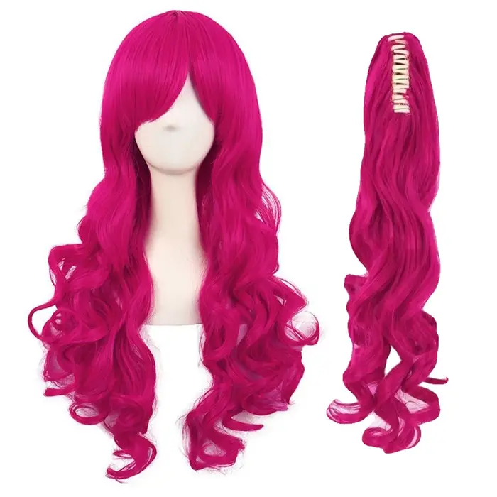 Perruque de cosplay de personnage anthropomorphe poney rose avec queue de cheval